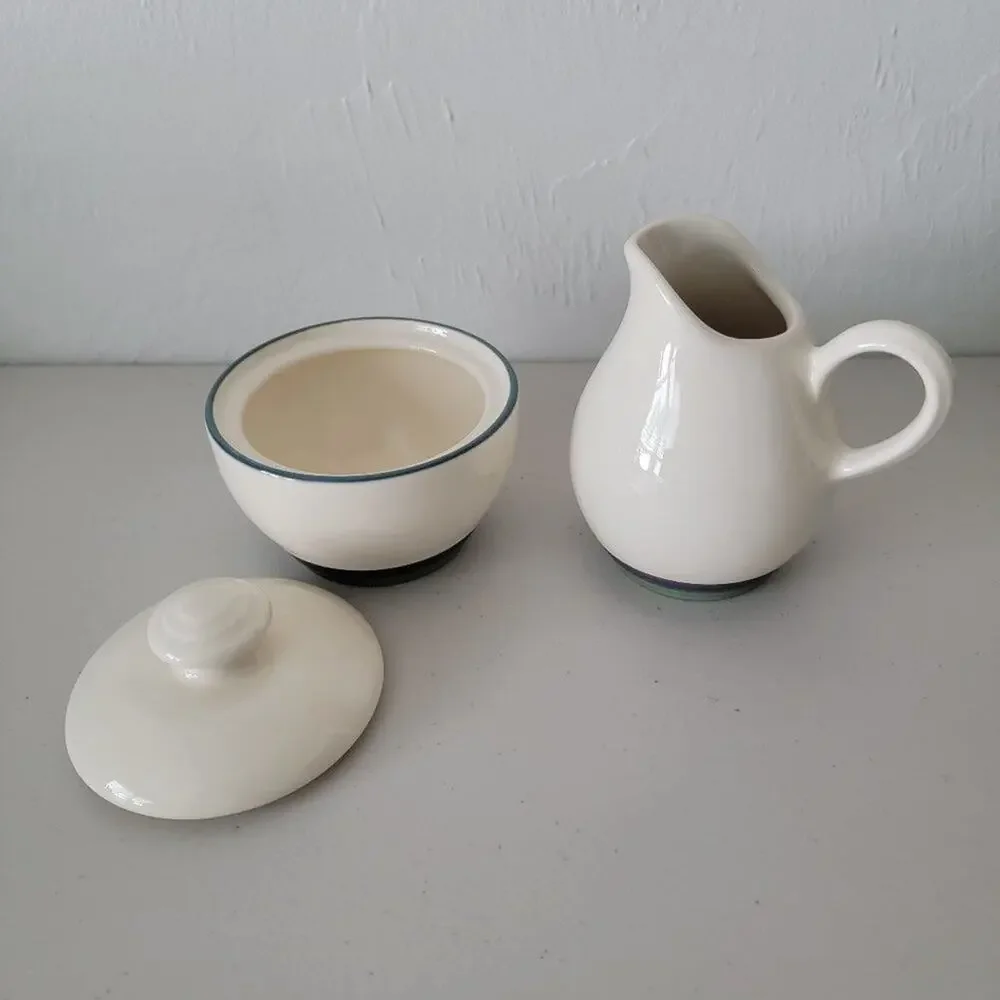 Pfaltzgraff Ocean Breeze Sugar Bowl with Lid and Creamer Pitcher Set Blue Teal